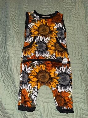 Sunflower Print Kids Romper - Orange & White